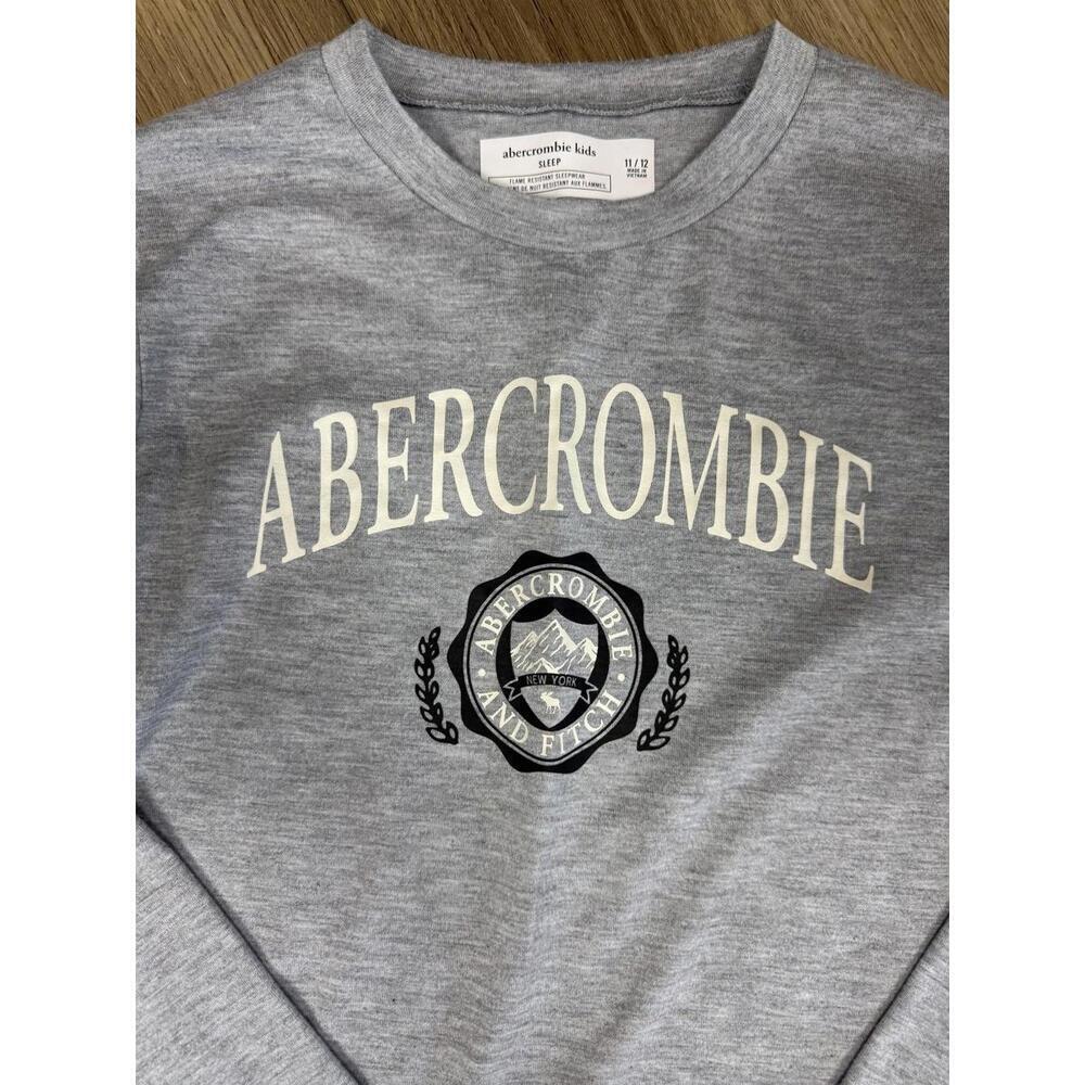 Abercrombie Kids Pajama Top Kids 10-12 Gray Long Sleeve Sleepwear Logo - Picture 2 of 6